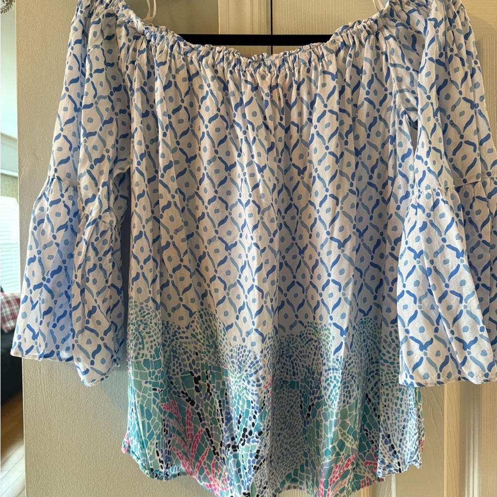 Lilly Pulitzer Off-Shoulder Blouse - Blue and White